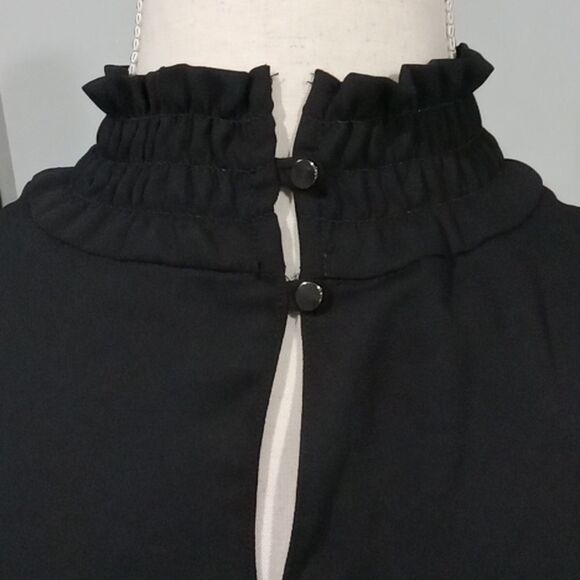 Ming Wang Crepe De Chine Woven Ruffle Mock Neck Sleeveless Dress Size S NWT - Picture 3 of 4